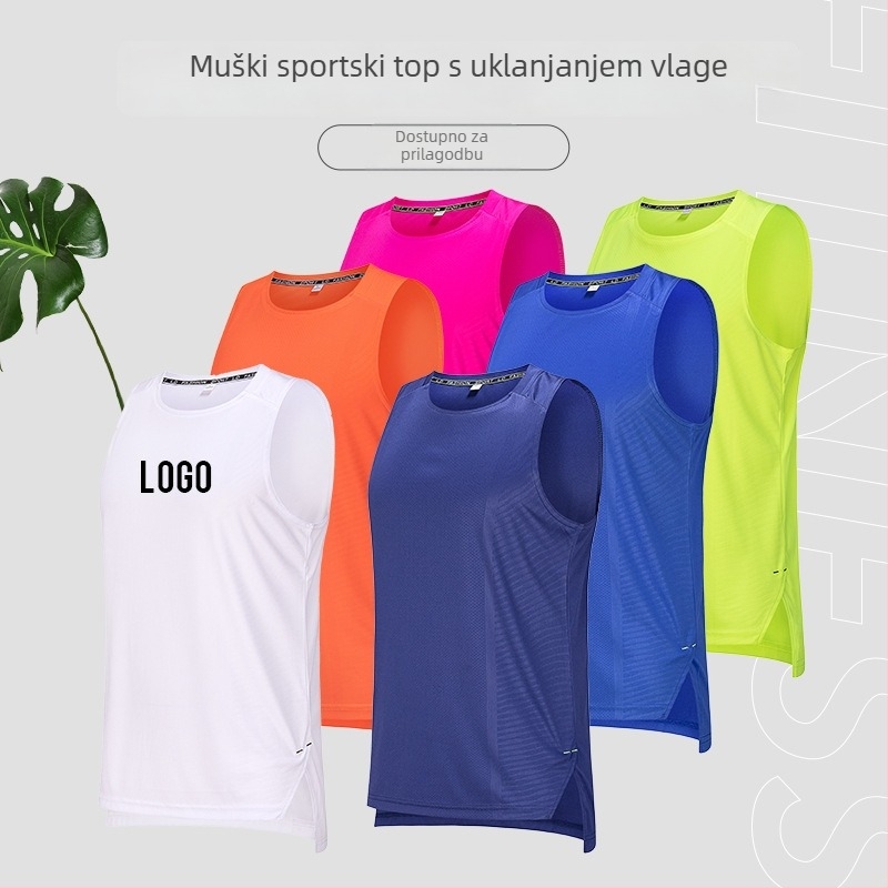 Muška sportska vestа — poliester, brzo sušenje, bez rukava, za trčanje, ljeto