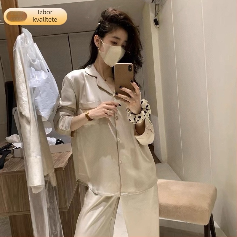 Ženski pijama set od mulberry svile, inspiriran zvijezdama, za proljeće i ljeto, luksuzno i udobno kućno odijevanje.