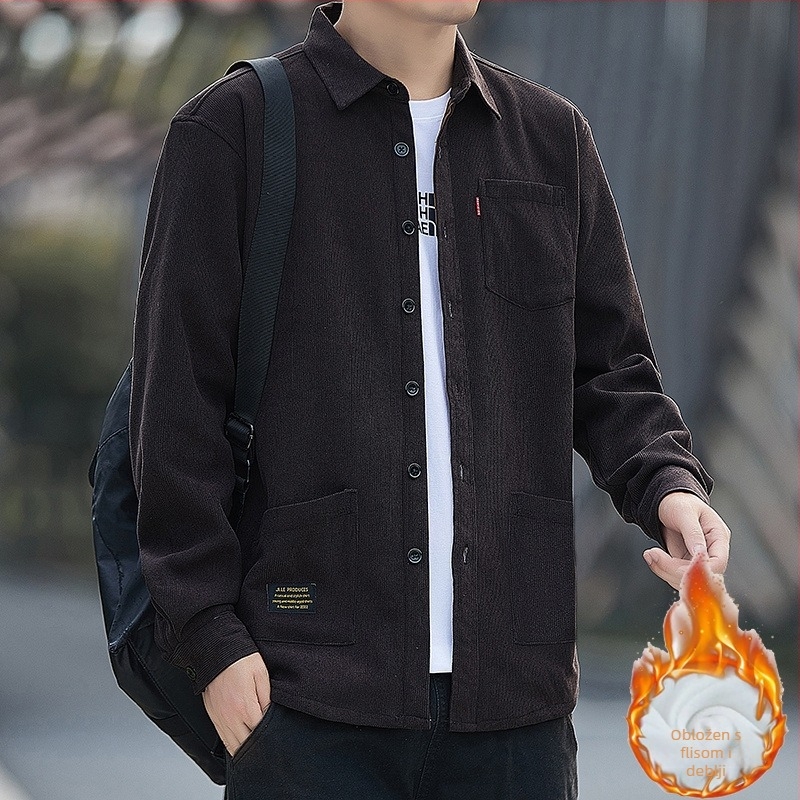 Corduroy košulja jakna, opušten kroj, kvadratni ovratnik, dugi rukav, zima 2025