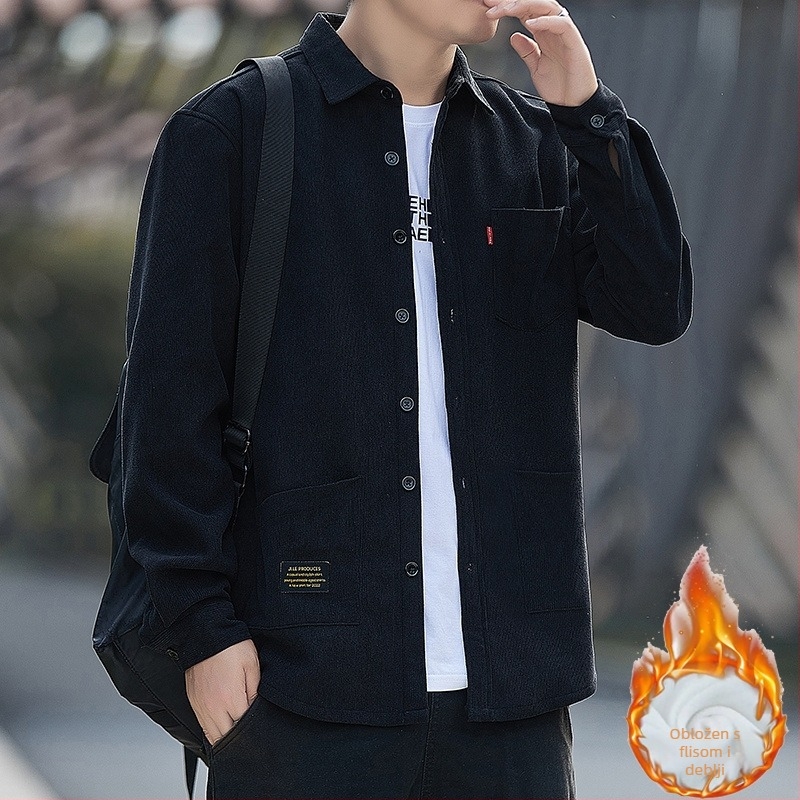 Corduroy košulja jakna, opušten kroj, kvadratni ovratnik, dugi rukav, zima 2025