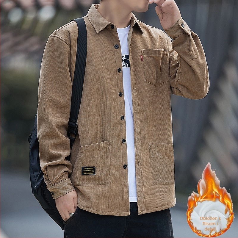 Corduroy košulja jakna, opušten kroj, kvadratni ovratnik, dugi rukav, zima 2025