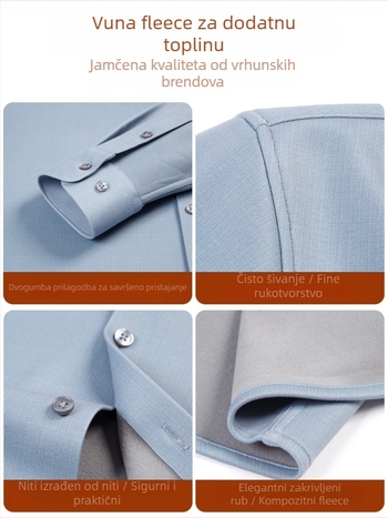 Muška poslovna košulja s fleece podstavom, topla zimi, prozračna, otporna na nabor, poliester smjesa
