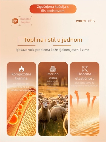 Muška poslovna košulja s fleece podstavom, topla zimi, prozračna, otporna na nabor, poliester smjesa