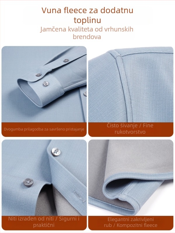 Muška poslovna košulja s fleece podstavom, topla zimi, prozračna, otporna na nabor, poliester smjesa