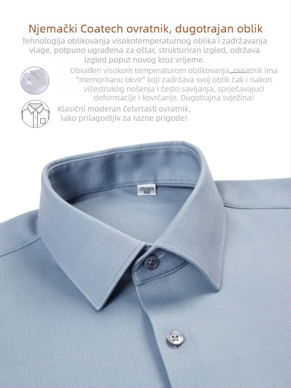 Muška poslovna košulja s fleece podstavom, topla zimi, prozračna, otporna na nabor, poliester smjesa