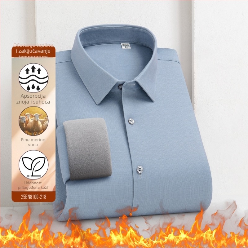 Muška poslovna košulja s fleece podstavom, topla zimi, prozračna, otporna na nabor, poliester smjesa