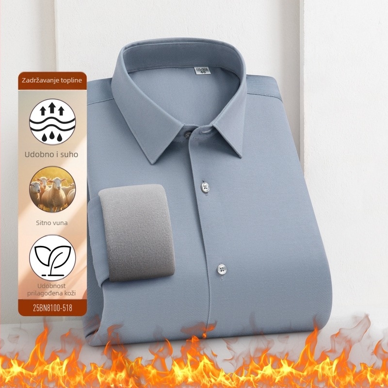 Muška poslovna košulja s fleece podstavom, topla zimi, prozračna, otporna na nabor, poliester smjesa