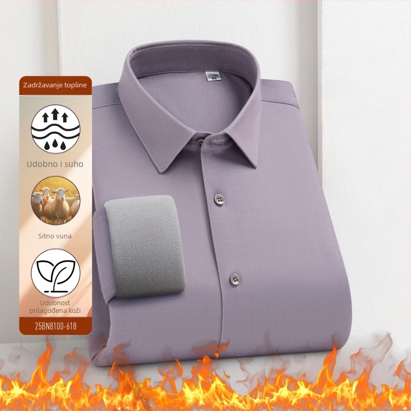Muška poslovna košulja s fleece podstavom, topla zimi, prozračna, otporna na nabor, poliester smjesa
