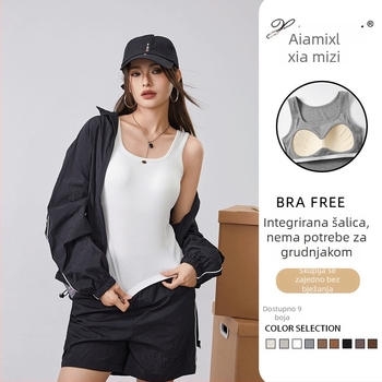 Ženski top bez rukava, bazni top s širokim trakama, Lyocell-pamučna mješavina, tekstni otisak, duljina 50–65 cm, proljeće 2025