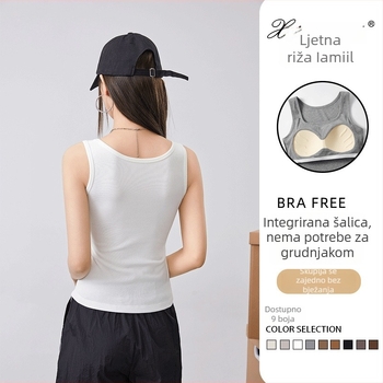 Ženski top bez rukava, bazni top s širokim trakama, Lyocell-pamučna mješavina, tekstni otisak, duljina 50–65 cm, proljeće 2025