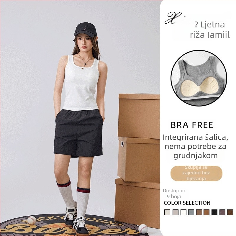 Ženski top bez rukava, bazni top s širokim trakama, Lyocell-pamučna mješavina, tekstni otisak, duljina 50–65 cm, proljeće 2025