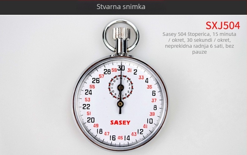 Mehanička štoperica s kućištem od nehrđajućeg čelika, vodootporna, funkcija pauze, minimalna skala 0,1, neto težina 120 g