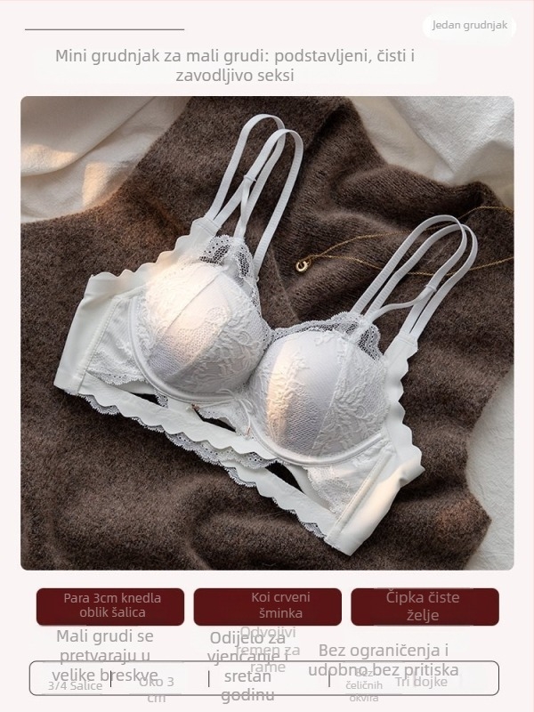 Push-up grudnjak za male grudi, bez čelične ojačanja, najlonski materijal, cup tip Rabbit Ear Cup, stražnje troredno kopčanje, stil 3/4