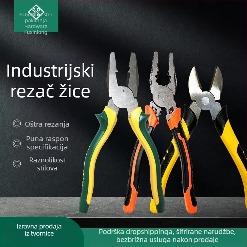 Set kliješta: kliješta s blokadom (vise grip), kliješta za žicu, diagonalne kliješta, kliješta s nosom; ukupna duljina 200 mm; čeljusti od Malle steel; PVC drške; kapacitet rezanja 4 mm
