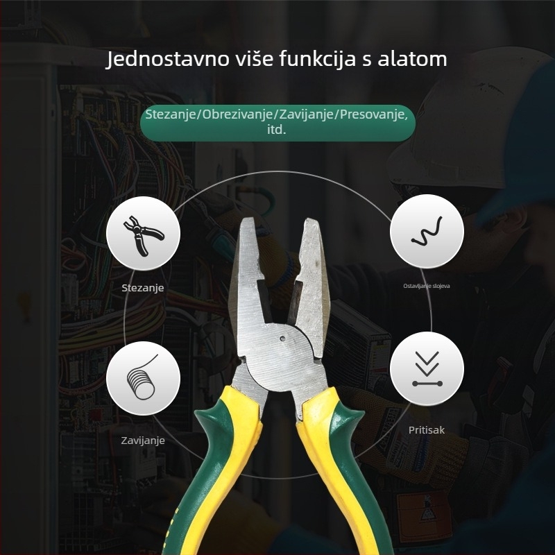 Set kliješta: kliješta s blokadom (vise grip), kliješta za žicu, diagonalne kliješta, kliješta s nosom; ukupna duljina 200 mm; čeljusti od Malle steel; PVC drške; kapacitet rezanja 4 mm