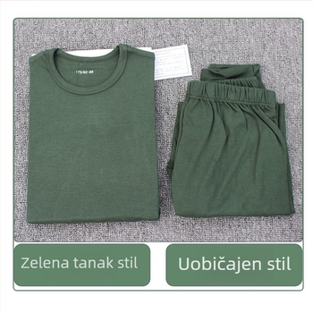 Jesensko-vojnički inspirirani termalni komplet s dugim rukavima i hlačama — debljina 251–300 g/m², okrugli izrez, muškarci 18–40 godina