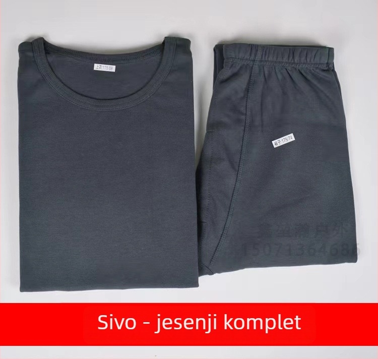 Jesensko-vojnički inspirirani termalni komplet s dugim rukavima i hlačama — debljina 251–300 g/m², okrugli izrez, muškarci 18–40 godina