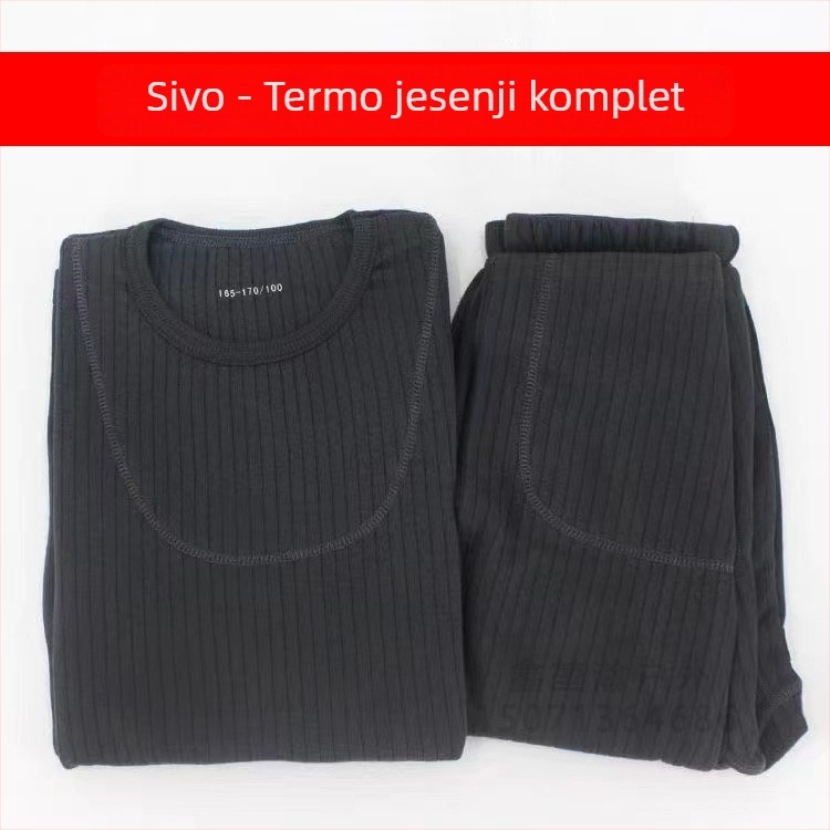 Jesensko-vojnički inspirirani termalni komplet s dugim rukavima i hlačama — debljina 251–300 g/m², okrugli izrez, muškarci 18–40 godina