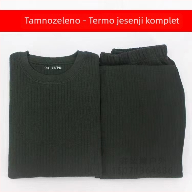 Jesensko-vojnički inspirirani termalni komplet s dugim rukavima i hlačama — debljina 251–300 g/m², okrugli izrez, muškarci 18–40 godina