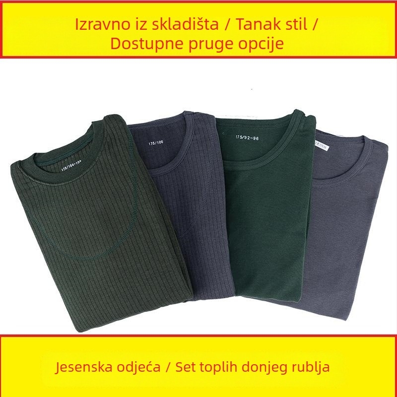 Jesensko-vojnički inspirirani termalni komplet s dugim rukavima i hlačama — debljina 251–300 g/m², okrugli izrez, muškarci 18–40 godina