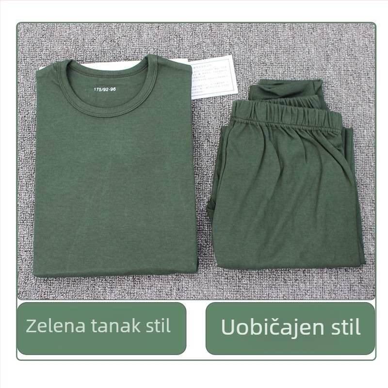 Jesensko-vojnički inspirirani termalni komplet s dugim rukavima i hlačama — debljina 251–300 g/m², okrugli izrez, muškarci 18–40 godina