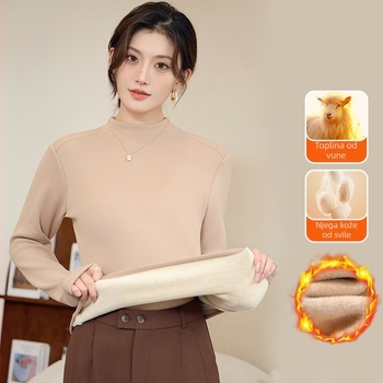 Ženski termalni bazni top s polugornim ovratnikom, flis podstava, poliester vlakno, ekstra debeli