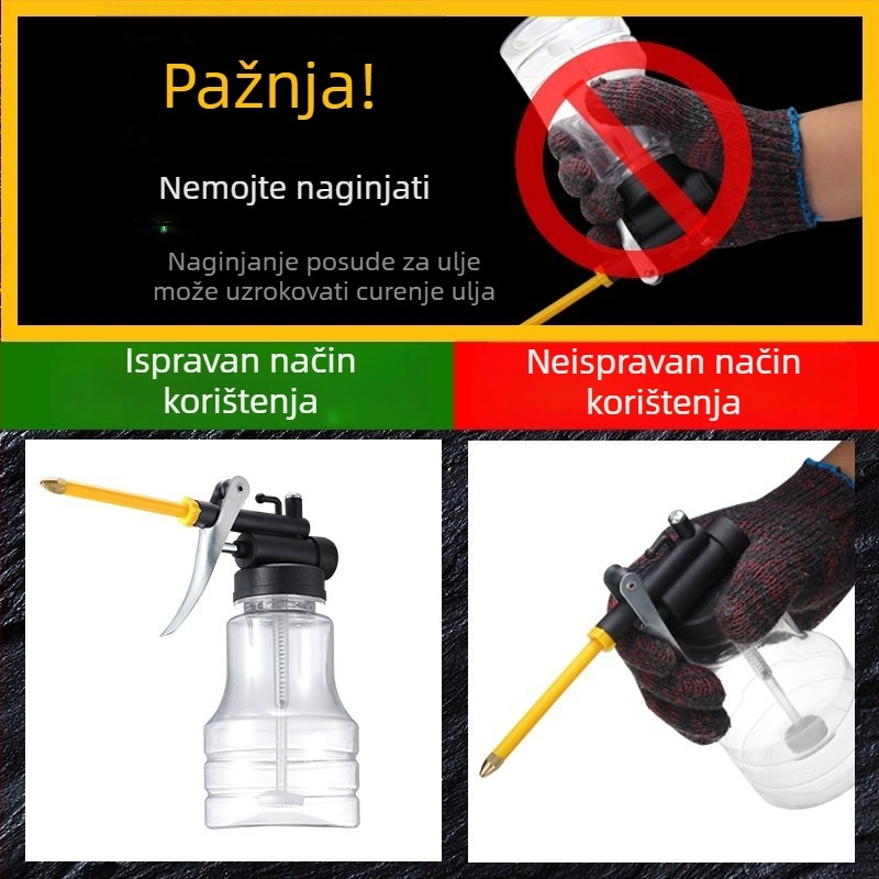 Kantica za motorno ulje s dugim nastavkom, visok tlak, prozirno tijelo, mekan nastavak