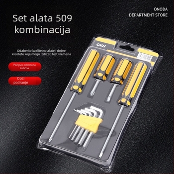 CXH 9-dijelni set odvijača s ravnim, krunskim i šesterokutnim bitovima – No.45 čelik, za kućnu upotrebu