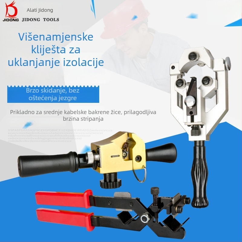 Ručne višefunkcionalne elektroinstalacijske kliješta za skidanje izolacije — krušna usta, promjer skidanja izolacije 12–40, CR45 drška, čeljusti od alatnog čelika