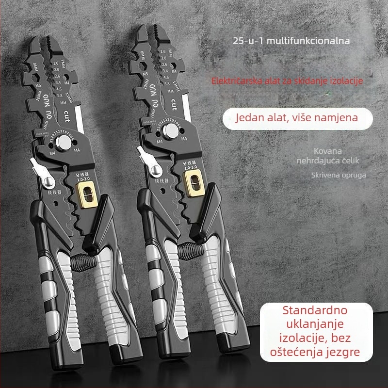 ONO 25-u-1 Višenamjenske kliješte za skidanje izolacije, krimpanje, rezanje i navijanje žica – alat električara u njemačkom stilu