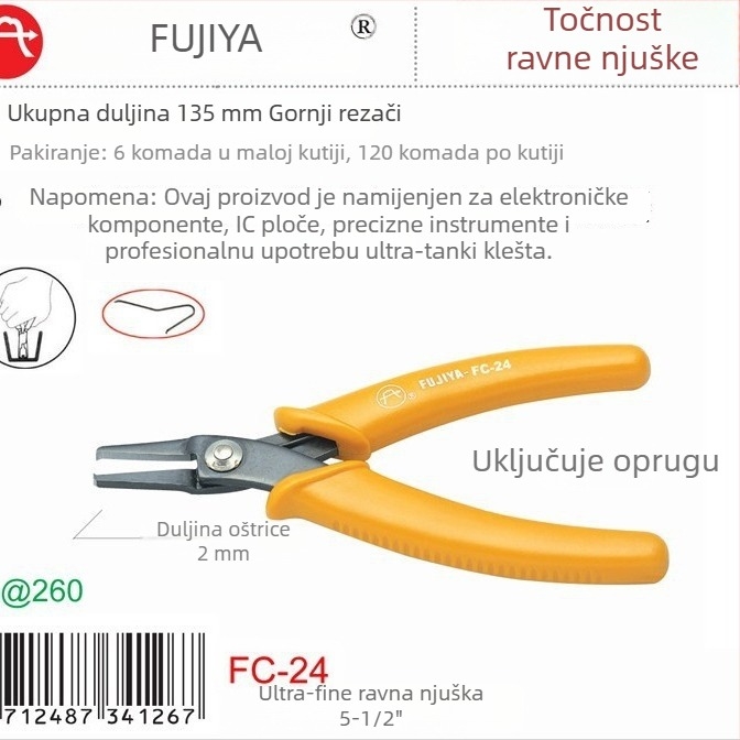 Klešta s plosnim vrhom FC-24, kapacitet rezanja 1,0 mm, rez na vrhu