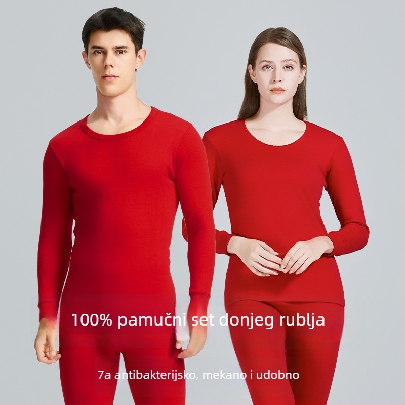 Unisex set termo donjeg rublja od 100% pamuka s antibakterijskom zaštitom, crveni znak godine po zodiju Yu Zhaolin – gornji dio s dugim rukavima i hlače
