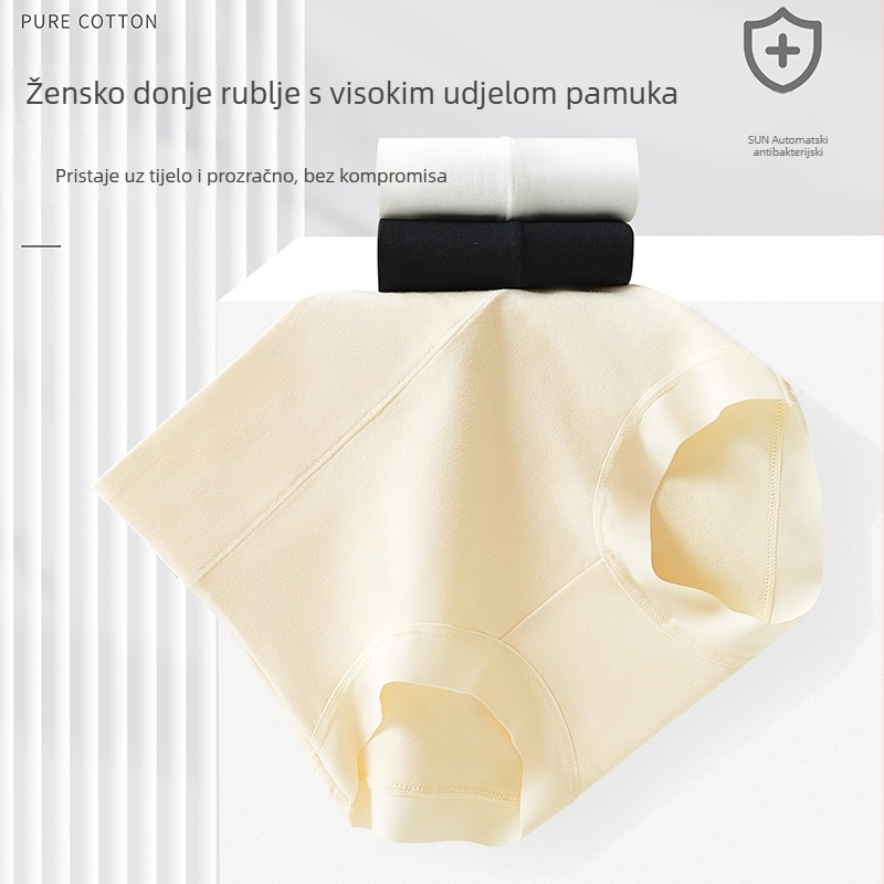 Ženske gaćice od pamuka s visokim strukom, antibakterijske, prozračne, s čipkastim rubom, udobne, plus veličina