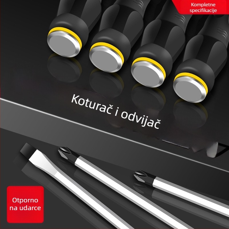 Komplet odvijača s Phillipsom i ravnim vrhom, magnetski, krom-vanadijski čelik, PP ručka, težina 0,12 kg