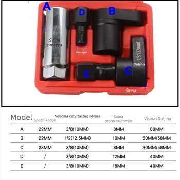 Set od 5 komada: alat za demontažu kućišta senzora kisika, 22 mm
