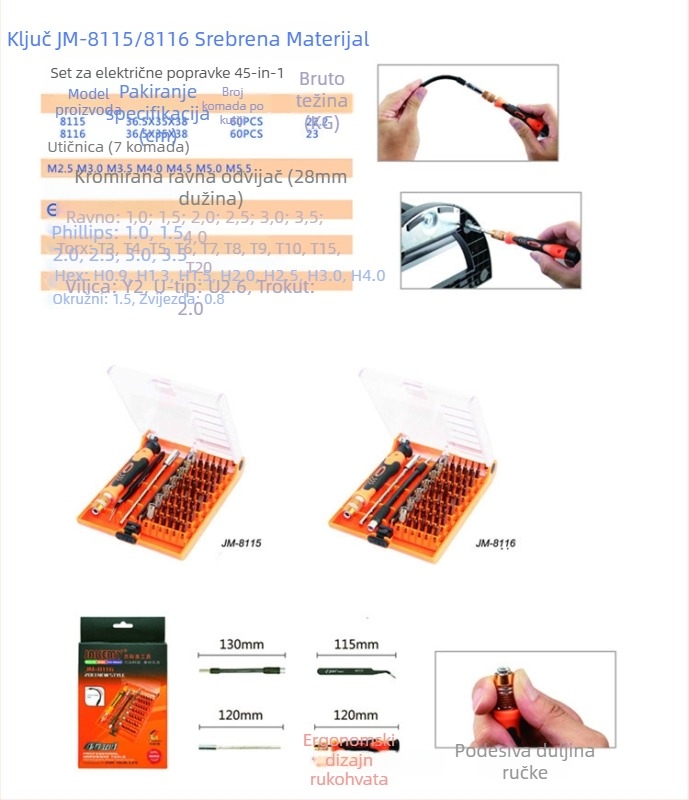 45-u-1 set odvijača za demontažu iPhonea, magnetski, S2 alatna čeli (Težina: 256 g)