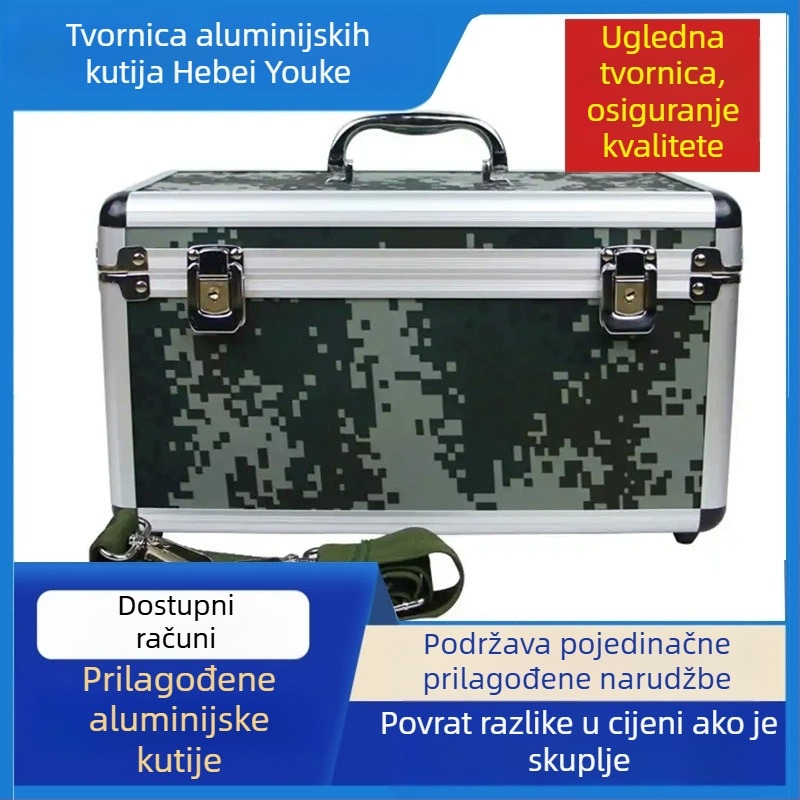 Kamuflirana aluminijska kutija za trening i transport, avionska i mehanička oprema, kutija za instrumente, kutija spremnosti za borbu