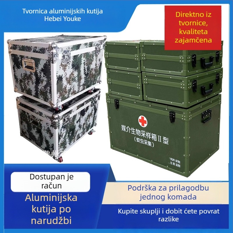 Kamuflirana aluminijska kutija za trening i transport, avionska i mehanička oprema, kutija za instrumente, kutija spremnosti za borbu