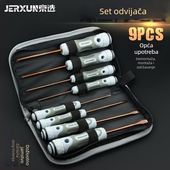 JERXUN S2 set odvijača, 9 kom, magnetski, S2 alatna čelica, Philips, Pozidriv, ravni odvijač, višenamjenski