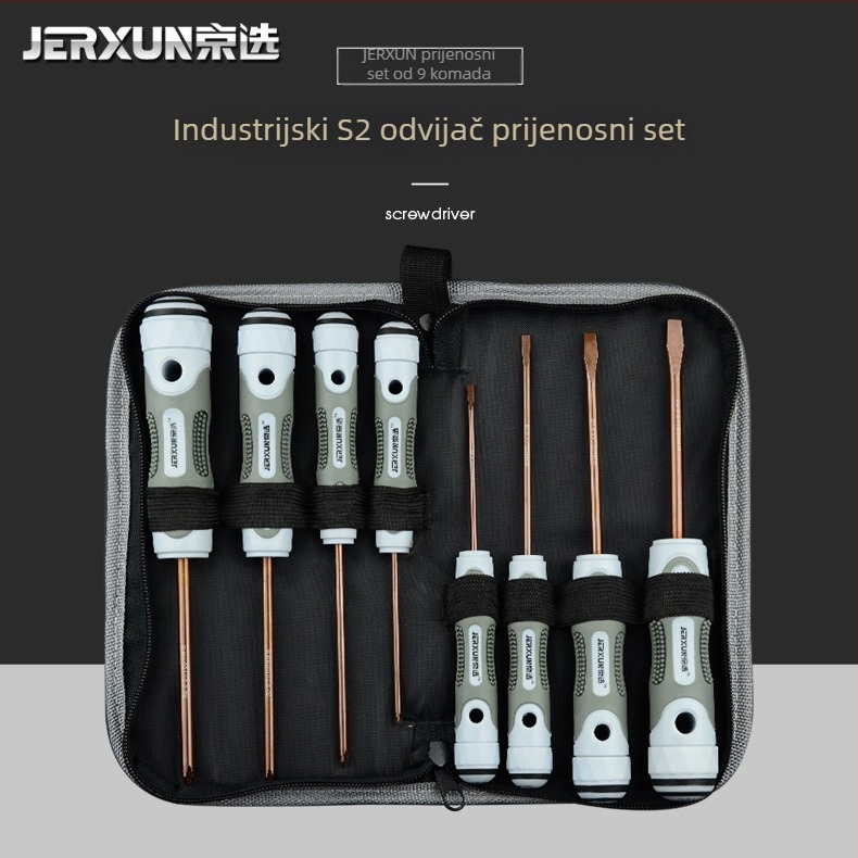 JERXUN S2 set odvijača, 9 kom, magnetski, S2 alatna čelica, Philips, Pozidriv, ravni odvijač, višenamjenski