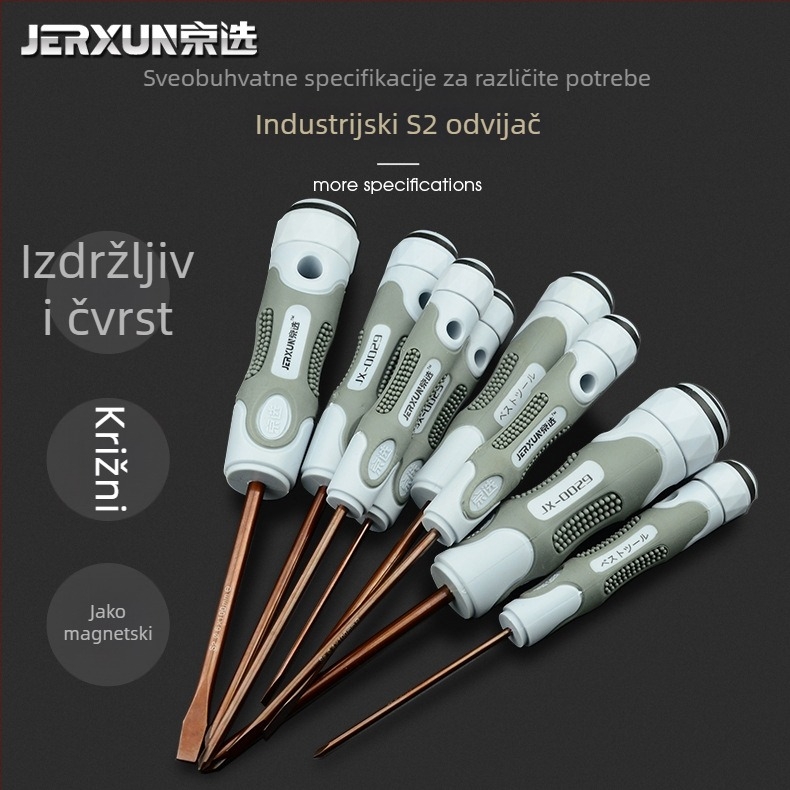 JERXUN S2 set odvijača, 9 kom, magnetski, S2 alatna čelica, Philips, Pozidriv, ravni odvijač, višenamjenski