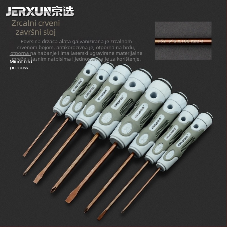 JERXUN S2 set odvijača, 9 kom, magnetski, S2 alatna čelica, Philips, Pozidriv, ravni odvijač, višenamjenski