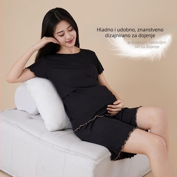 Set za trudnoću i dojenje, kratki rukavi, Capri hlače, otvor za dojenje, poliester 95%+, ljeto