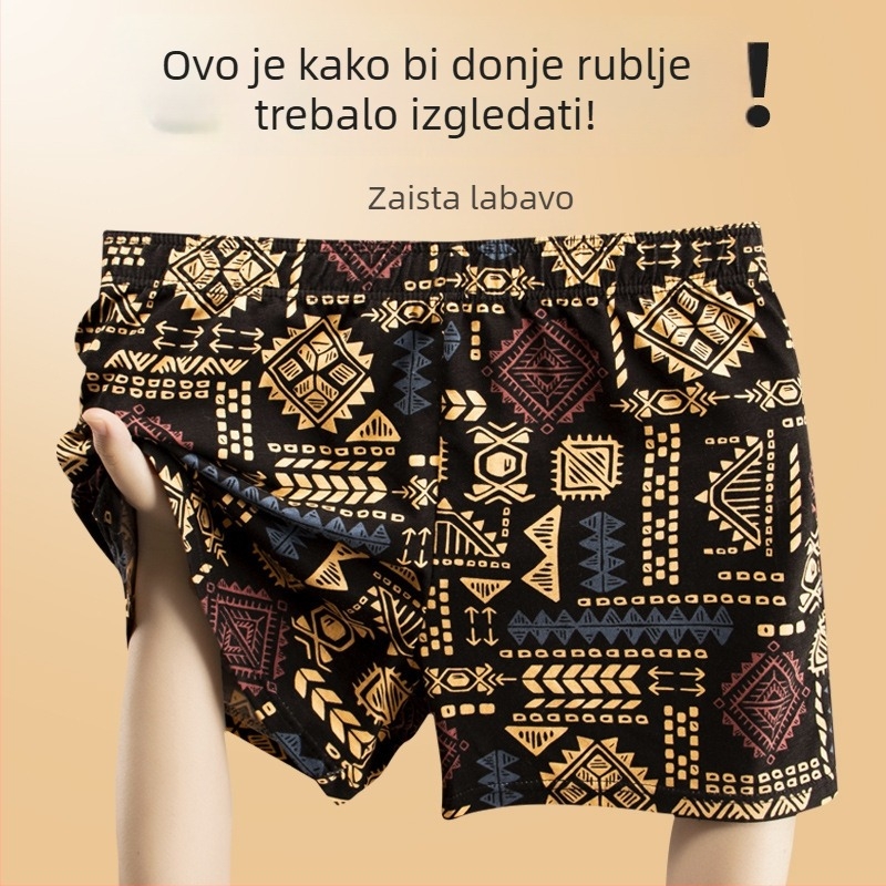 Muške hlače u vintage etno stilu, geometrijski uzorak (90–95% pamuka; pleteni materijal; prozračan; antibakterijski)