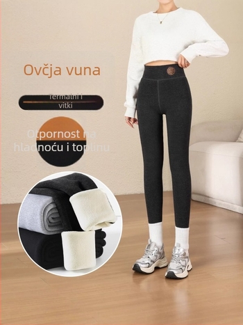 Ženske tajice s flis podstavom, jesen-zimski stil, debele pamukne tajice s fleksom, plus veličina, termalne tajice s ovčjim fleesom