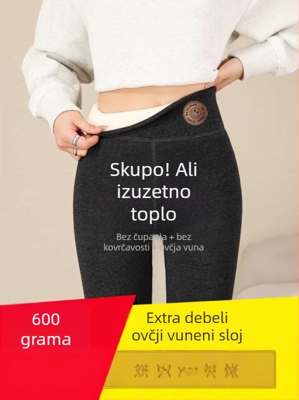 Ženske tajice s flis podstavom, jesen-zimski stil, debele pamukne tajice s fleksom, plus veličina, termalne tajice s ovčjim fleesom