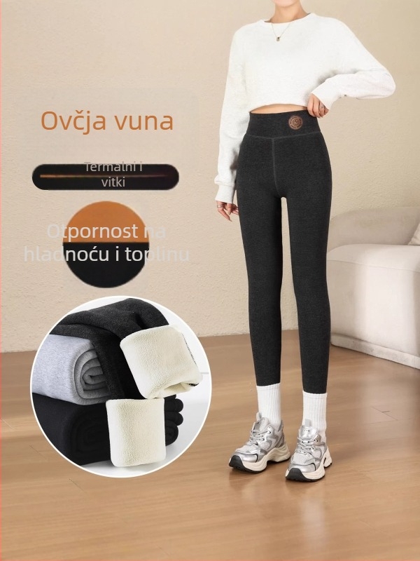 Ženske tajice s flis podstavom, jesen-zimski stil, debele pamukne tajice s fleksom, plus veličina, termalne tajice s ovčjim fleesom