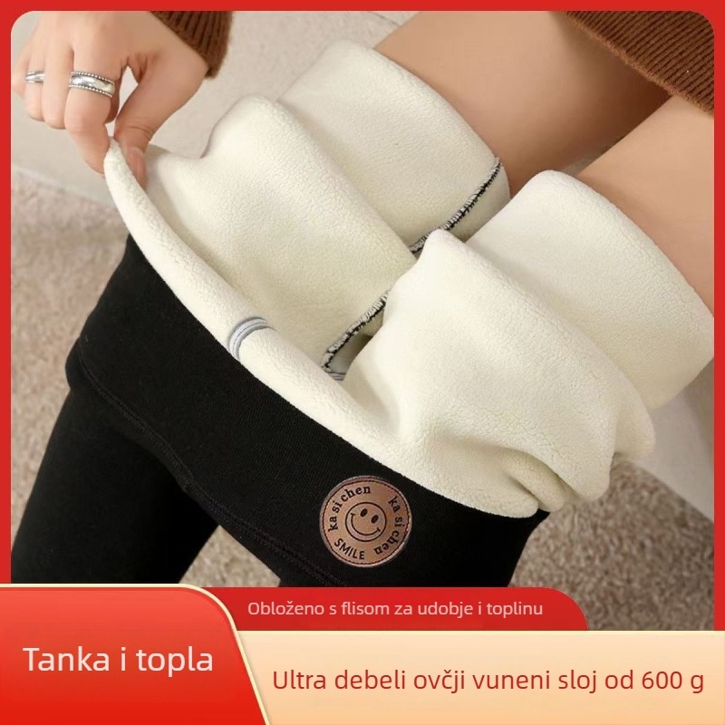 Ženske tajice s flis podstavom, jesen-zimski stil, debele pamukne tajice s fleksom, plus veličina, termalne tajice s ovčjim fleesom