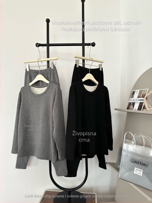 Muški termalni set pidžama — bezšivni, s brusenom tkaninom, visoka elastičnost, vrlo debela tkanina 501-600 g/m², velur podstava, osnovni sloj za nošenje na otvorenom