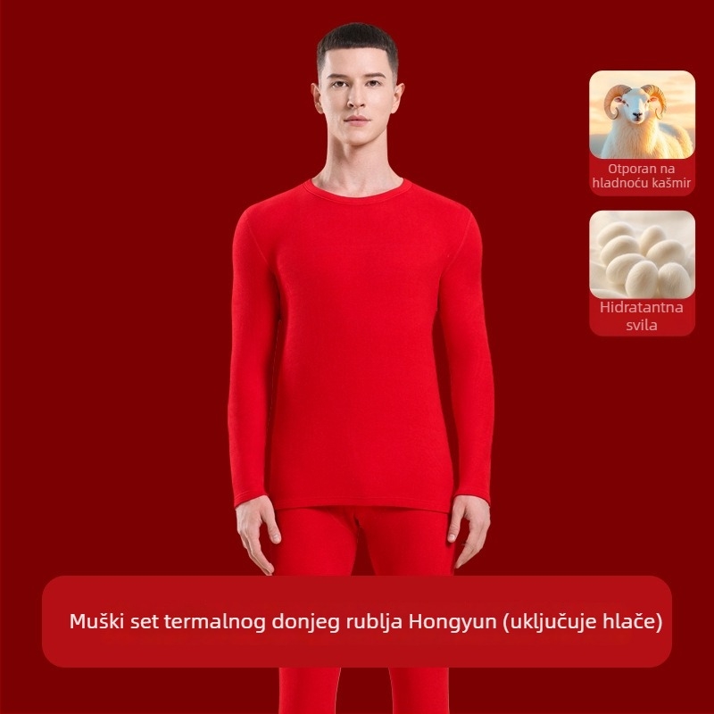 Jarko crveni unisex termalni komplet za jesen i zimu, Godina zmije, visoka elastičnost osnovnog sloja